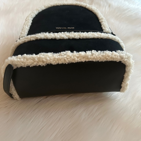 New! Michael Kors Rhea medium suede Black and Cream Women's Backpack - Picture 3 of 8